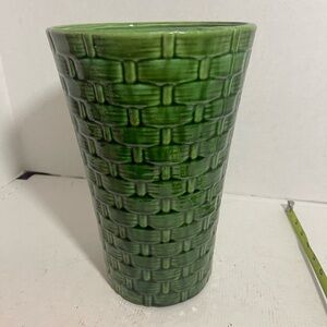 Rare glazed vintage basket, weave vase.